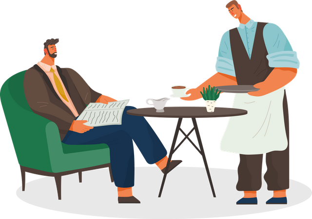Barista in Cafe Bring Cup with Coffee for Man  Illustration
