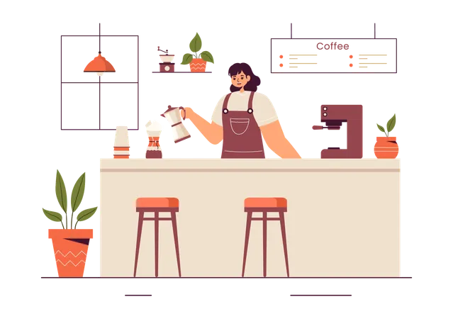 Barista beim Kaffeekochen  Illustration