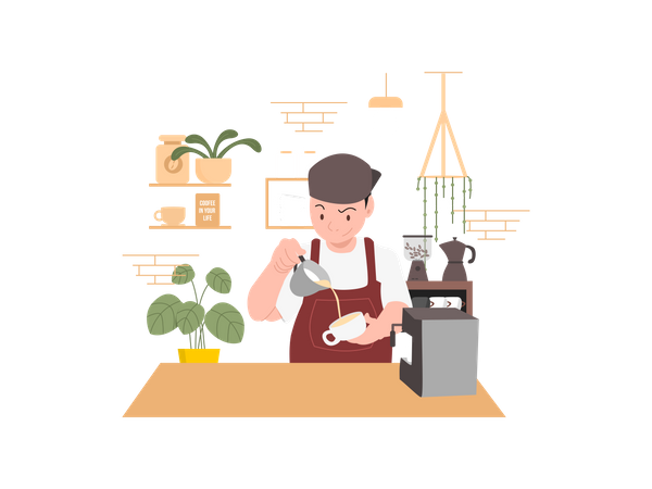 Barista beim Kaffeekochen  Illustration