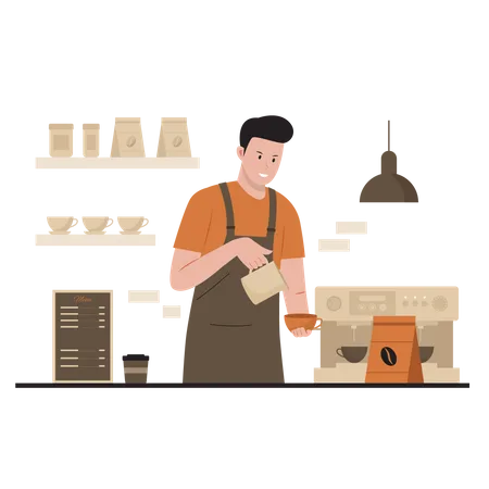 Barista beim Kaffeekochen  Illustration