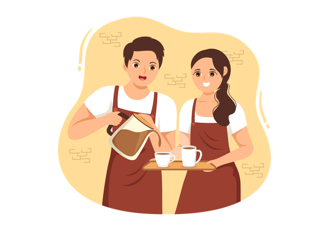 Barista beim Kaffeekochen  Illustration