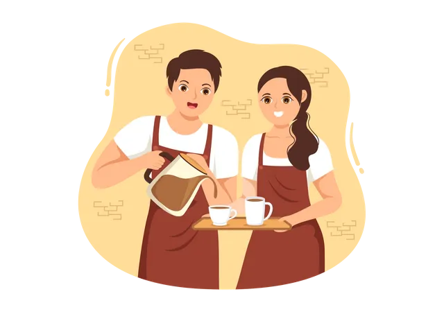 Barista beim Kaffeekochen  Illustration