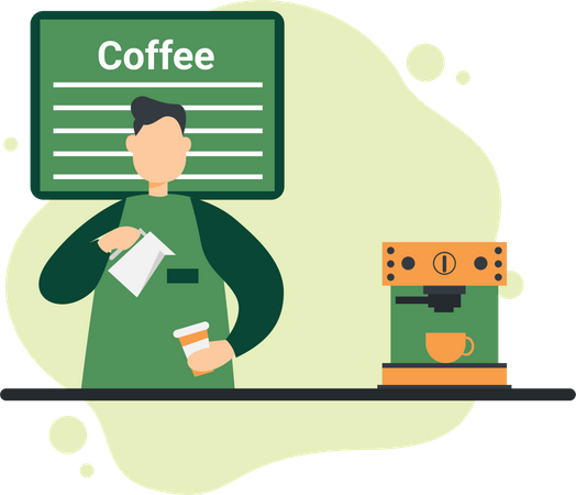 Barista macht Kaffee an der Kaffeestation  Illustration