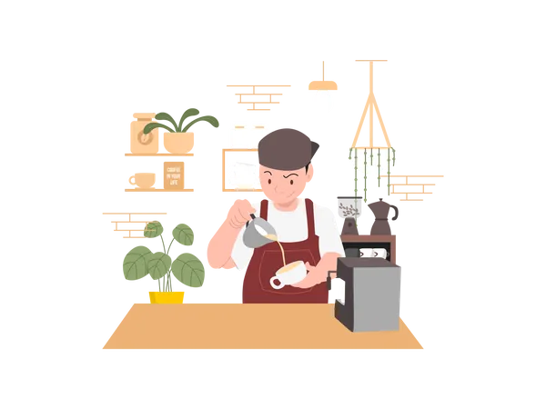 Barista Making Coffee Illustration