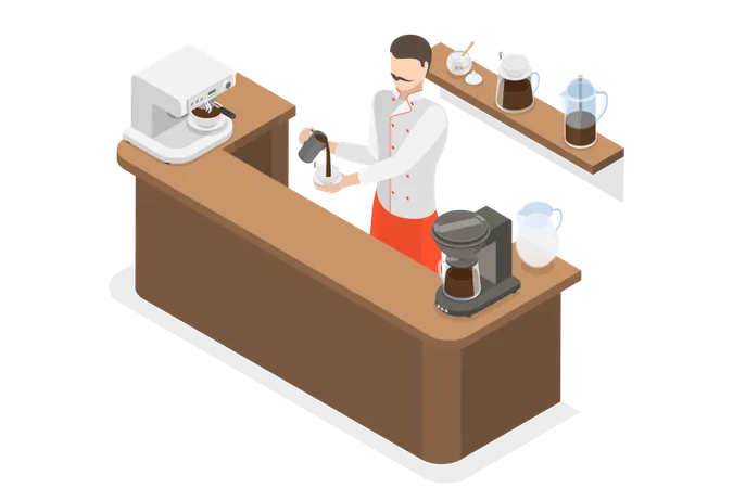 3 D Isometric Flat Vector Conceptual Illustration Of Barista Coffee House Illustration