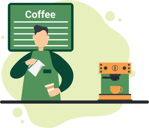 Barista making coffee at coffee station Illustration