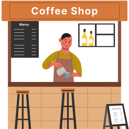 Barista making coffee at coffee shop  Illustration