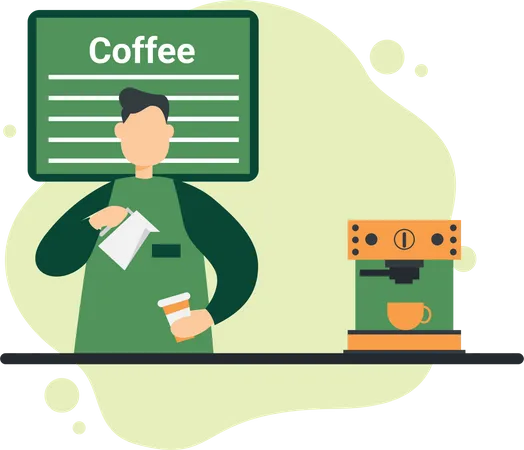 Barista making coffee at coffee station  Illustration