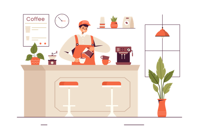 Barista Making Coffee  Illustration