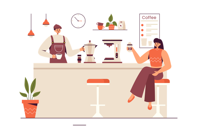 Barista Making Coffee  Illustration
