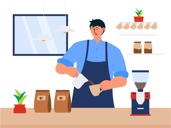 Barista Making Coffee in cafe Illustration