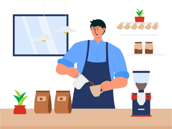 Barista Making Coffee in cafe Illustration
