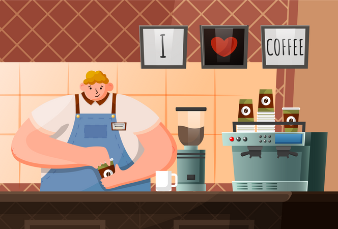 Barista making coffee in coffee shop  Illustration