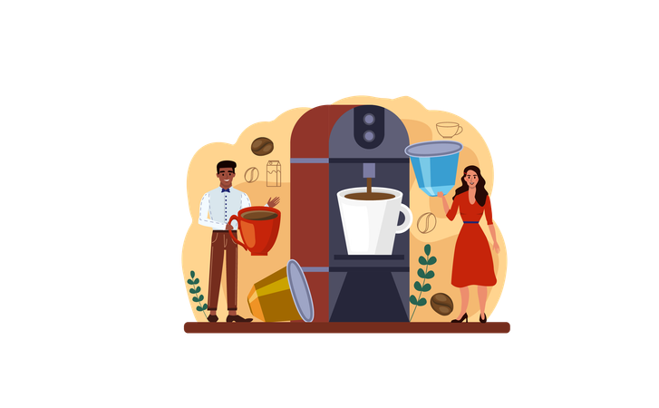Barista making coffee using coffee machine  Illustration
