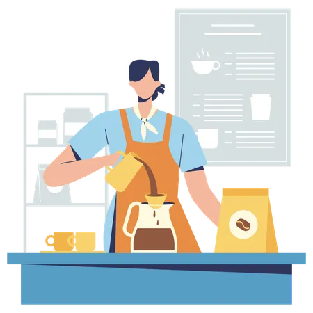 Barista making Filter Drip Coffee  Illustration