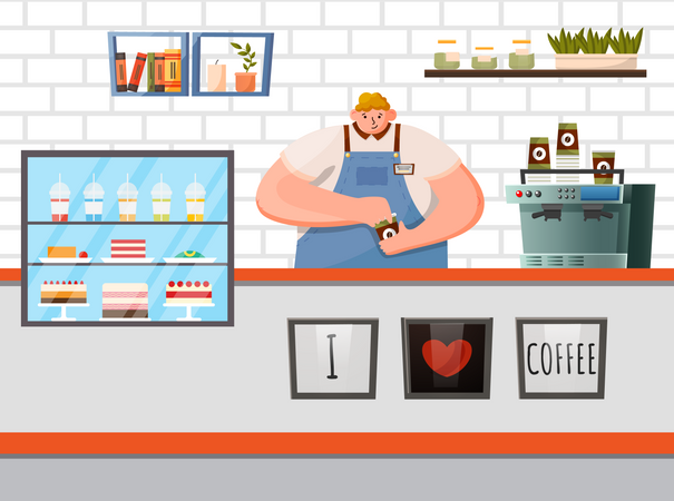 Barista masculin au travail au café Illustration