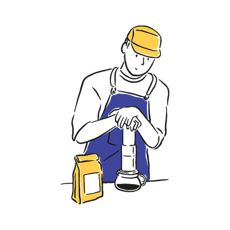 Barista masculin au travail, préparation du café, activité quotidienne au café  Illustration