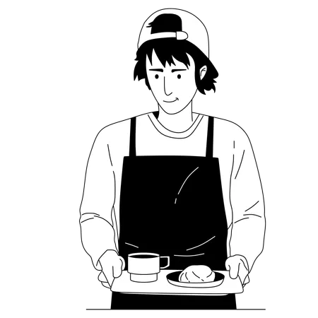 Barista masculino servindo café  Ilustração