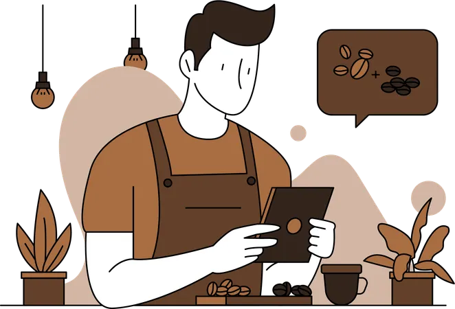 Barista mélange des grains de café  Illustration