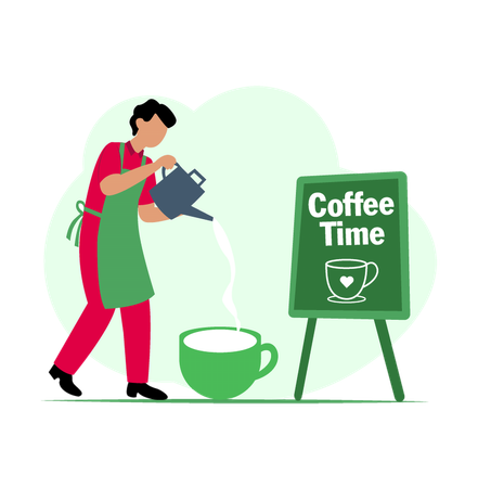 Barista Pouring Milk into Coffee Cup  Illustration