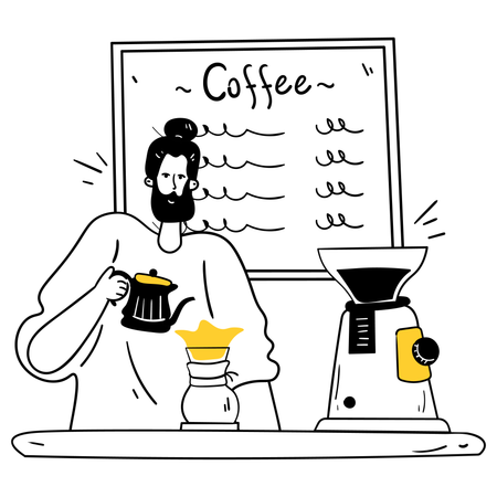 Barista préparant du café au café  Illustration
