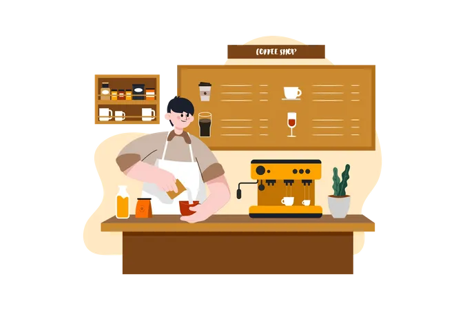 Barista préparant le café  Illustration