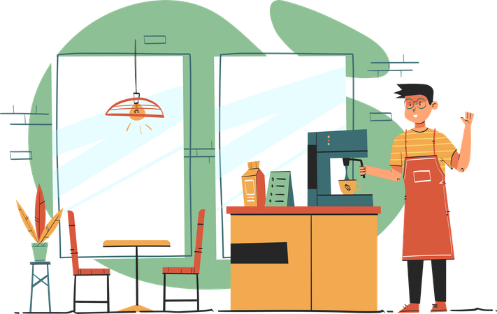 Barista Preparing Coffee in Coffee Shop  Illustration