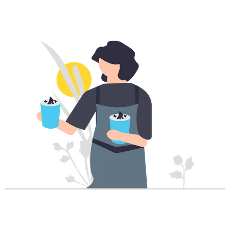 Barista serving coffee mug Illustration