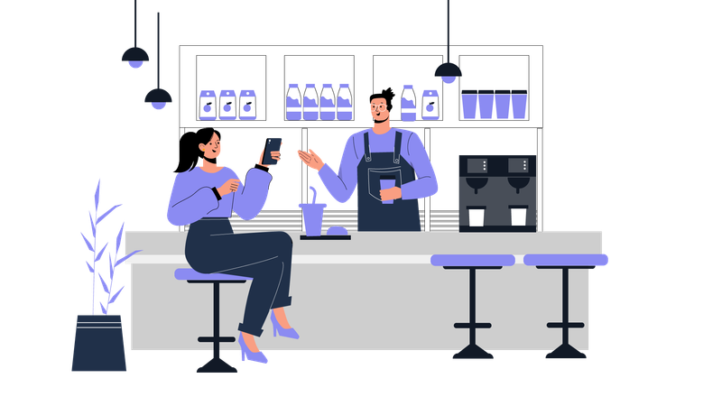 Barista serving coffee to customer  Illustration