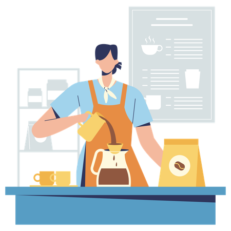 Barista macht Filterkaffee  Illustration