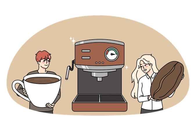 Baristas making coffee in modern machine  Illustration