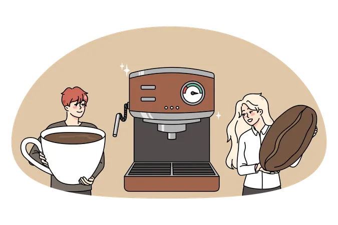 Baristas making coffee in modern machine  Illustration