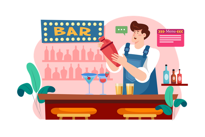 Barkeeper in Uniform macht Cocktails  Illustration