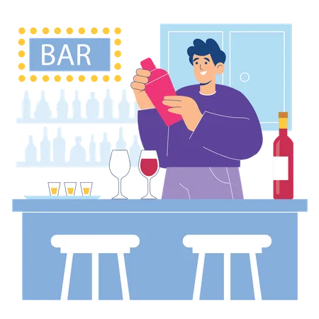 Barkeeper macht Cocktails  Illustration