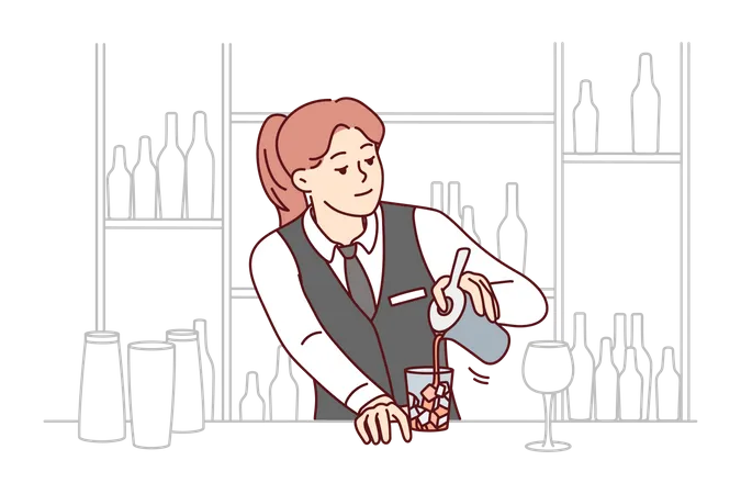 Barkeeperin macht Drink  Illustration