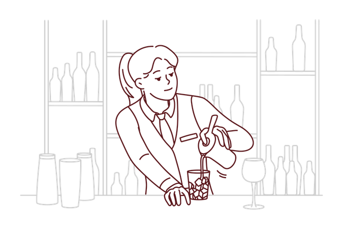 Barkeeperin macht Drink  Illustration