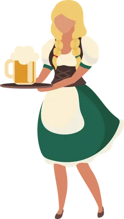 Barmaid Wearing Authentic Outfit Semi Flat Color Vector Character Full Body Person On White German Beer Festival Isolated Modern Cartoon Style Illustration For Graphic Design And Animation Illustration