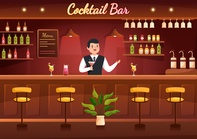 Barman au bar  Illustration