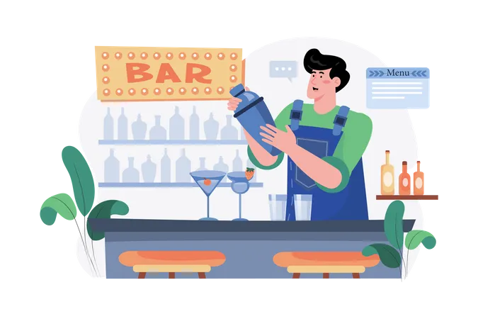 Barman en uniforme préparant des cocktails  Illustration