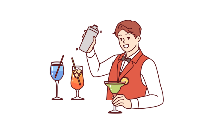 El barman está preparando un cóctel sin alcohol  Ilustración