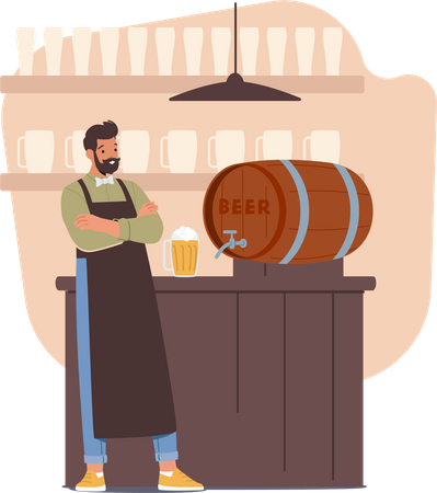 Un barman masculin organise des sélections de bières artisanales  Illustration