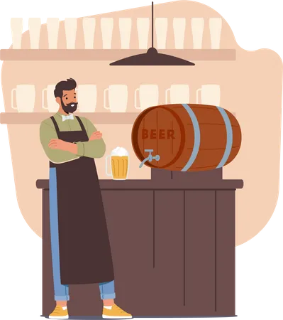 Un barman masculin organise des sélections de bières artisanales  Illustration