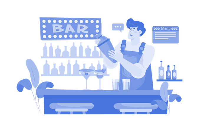 Barman In Uniform Making Cocktails  Illustration
