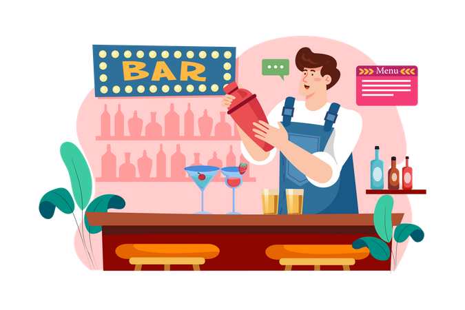 Barman in uniform making cocktails Illustration