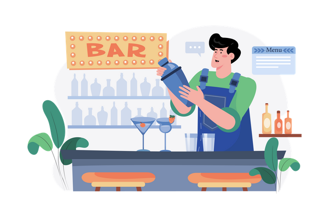 Barman in uniform making cocktails  Illustration