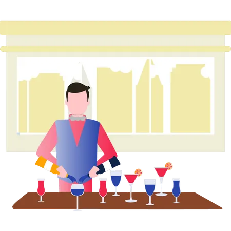 Barman making drinks Illustration