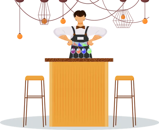 Barman making drinks  Illustration