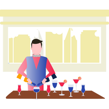 Barman making drinks  Illustration