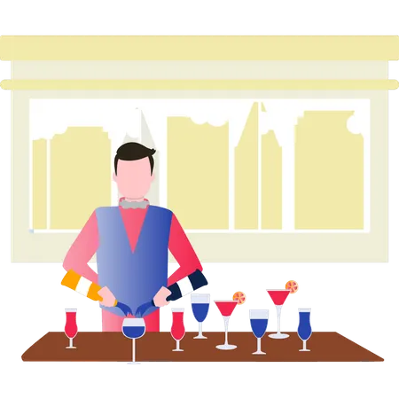 Barman making drinks  Illustration