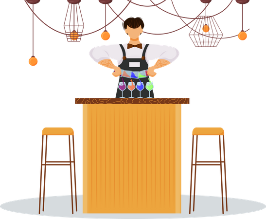 Barman making drinks  Illustration